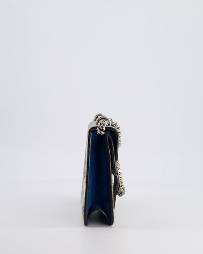 Gucci Brown and Blue Floral Canvas Mini Supreme Dionysus Crossbody Bag With Ruthenium Hardware