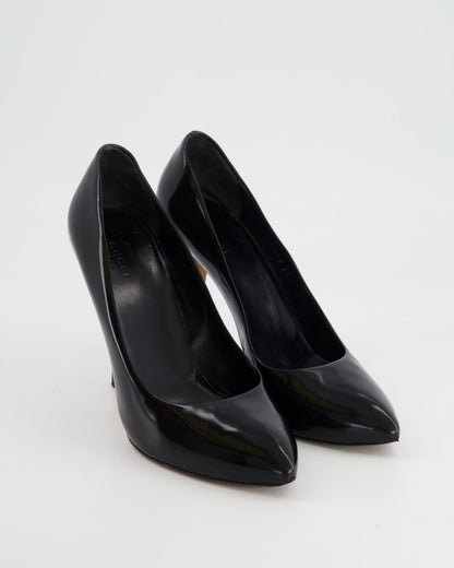 Gucci Black Leather Pumps with Silver Logo Details Size EU 37.5
