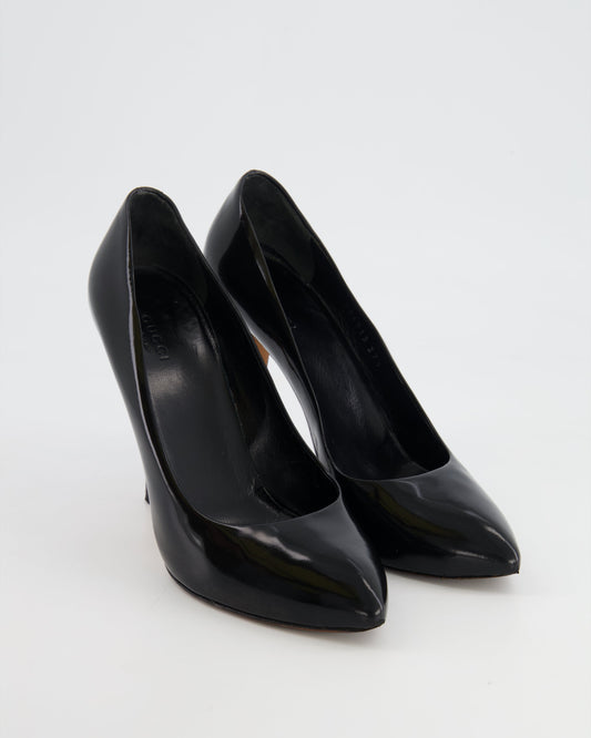 Gucci Black Leather Pumps with Silver Logo Details Size EU 37.5