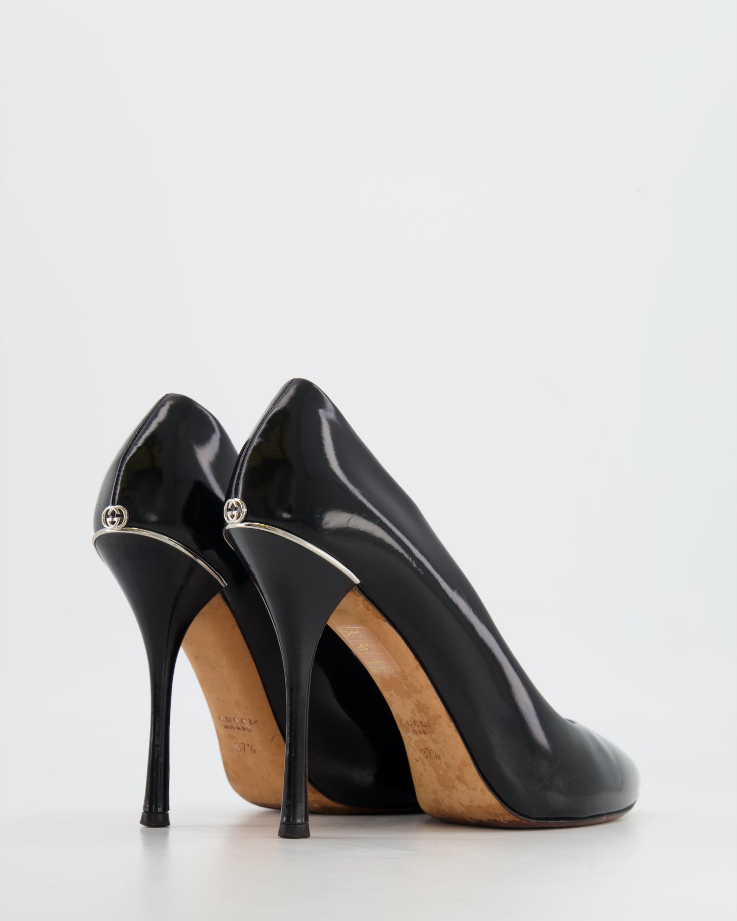 Gucci Black Leather Pumps with Silver Logo Details Size EU 37.5