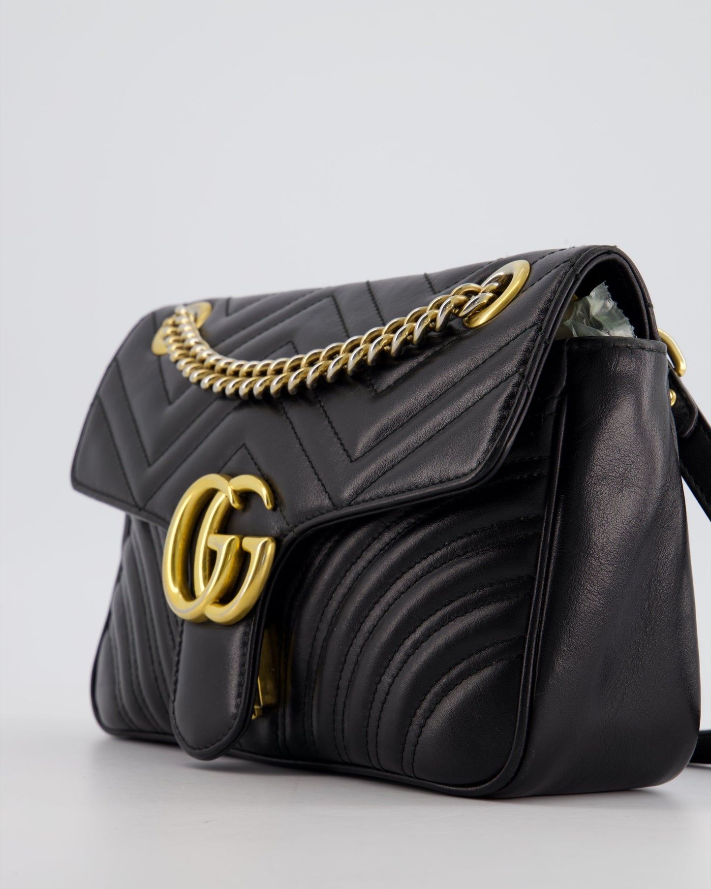 Gucci Black Small GG Marmont Shoulder Bag in Matelass Chevron Leather