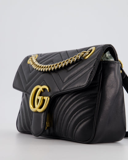 Gucci Black Small GG Marmont Shoulder Bag in Matelass Chevron Leather