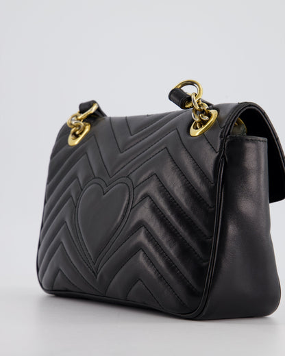 Gucci Black Small GG Marmont Shoulder Bag in Matelass Chevron Leather