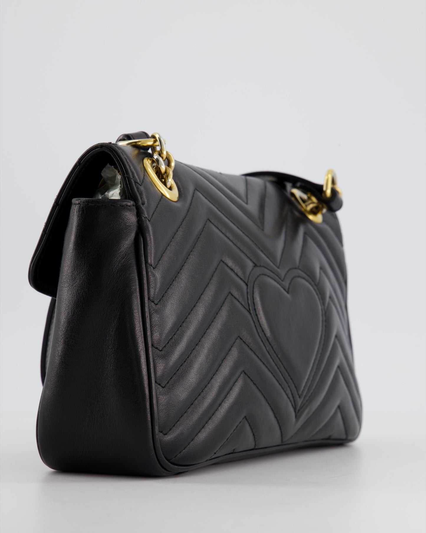 Gucci Black Small GG Marmont Shoulder Bag in Matelass Chevron Leather