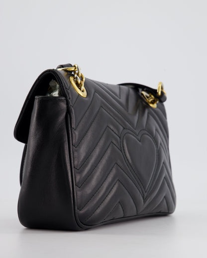 Gucci Black Small GG Marmont Shoulder Bag in Matelass Chevron Leather