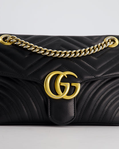 Gucci Black Small GG Marmont Shoulder Bag in Matelass Chevron Leather