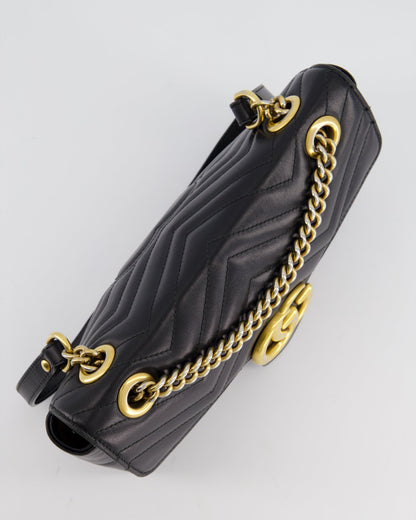 Gucci Black Small GG Marmont Shoulder Bag in Matelass Chevron Leather