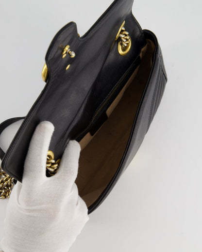 Gucci Black Small GG Marmont Shoulder Bag in Matelass Chevron Leather