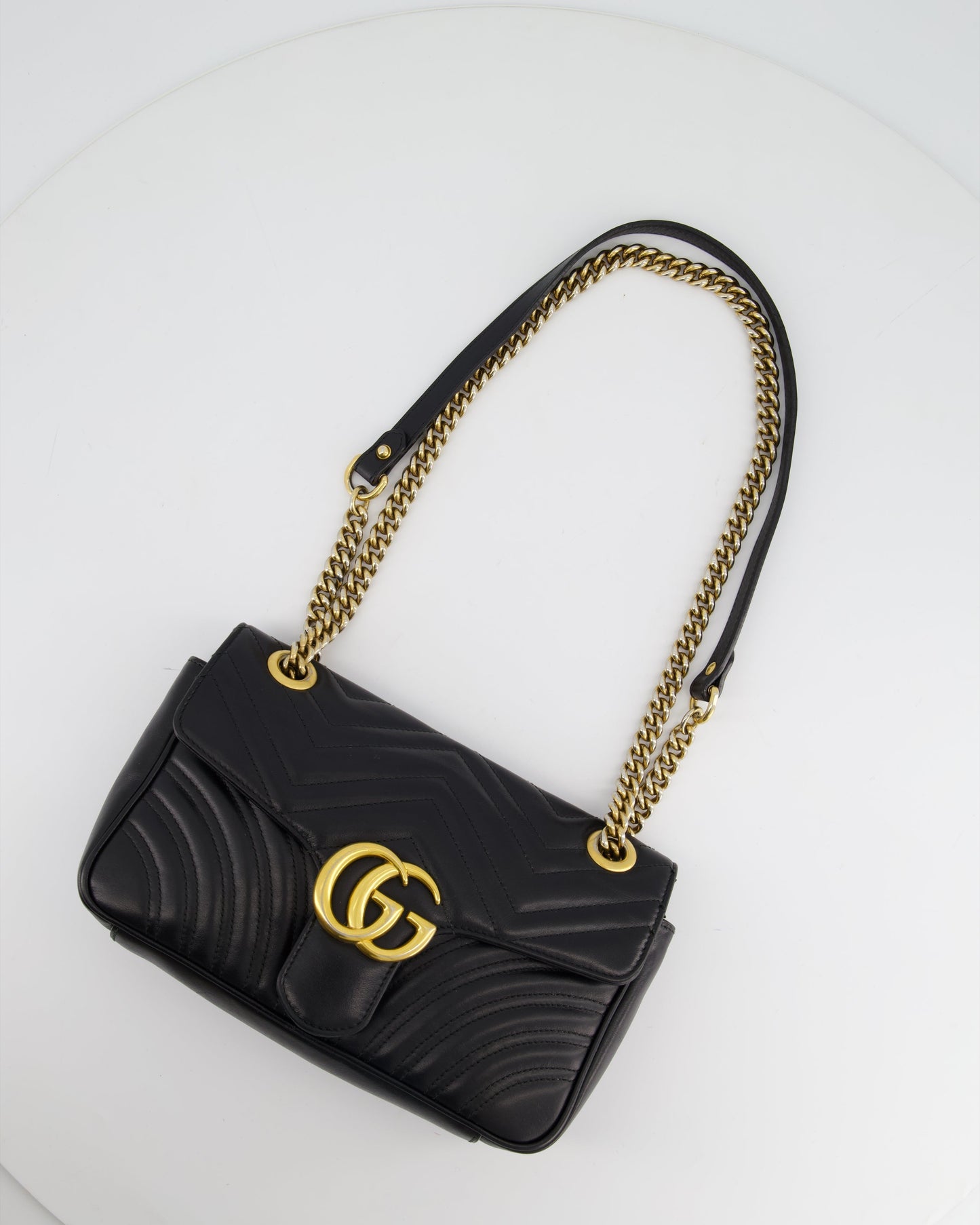 Gucci Black Small GG Marmont Shoulder Bag in Matelass Chevron Leather