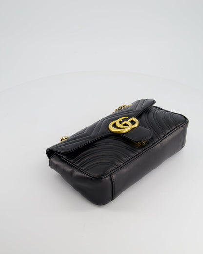 Gucci Black Small GG Marmont Shoulder Bag in Matelass Chevron Leather