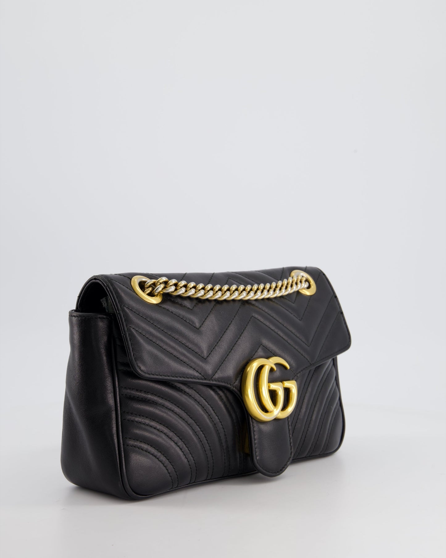 Gucci Black Small GG Marmont Shoulder Bag in Matelass Chevron Leather