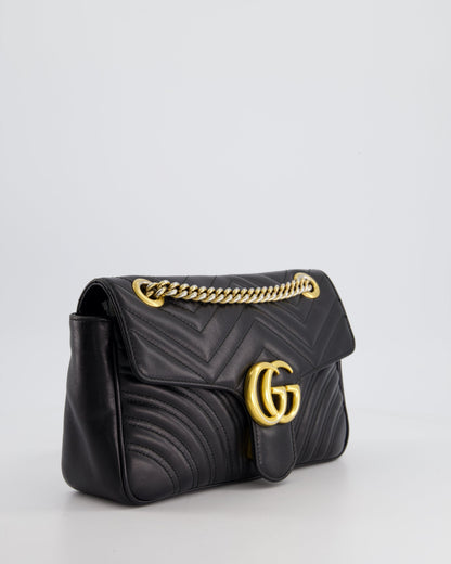 Gucci Black Small GG Marmont Shoulder Bag in Matelass Chevron Leather