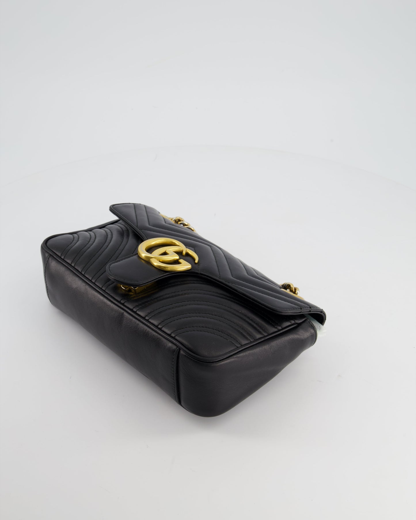 Gucci Black Small GG Marmont Shoulder Bag in Matelass Chevron Leather
