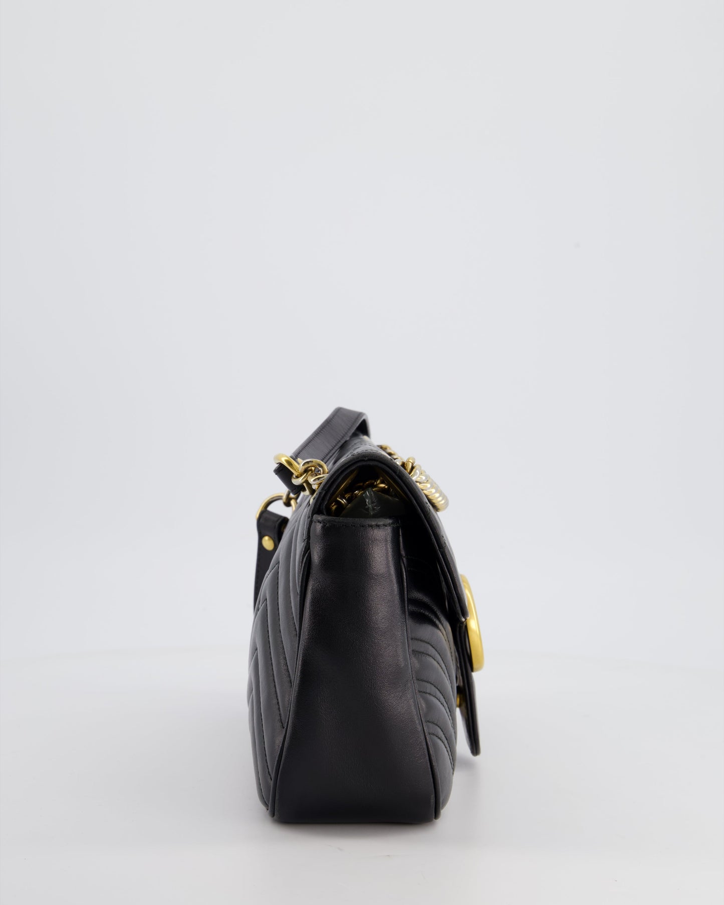 Gucci Black Small GG Marmont Shoulder Bag in Matelass Chevron Leather