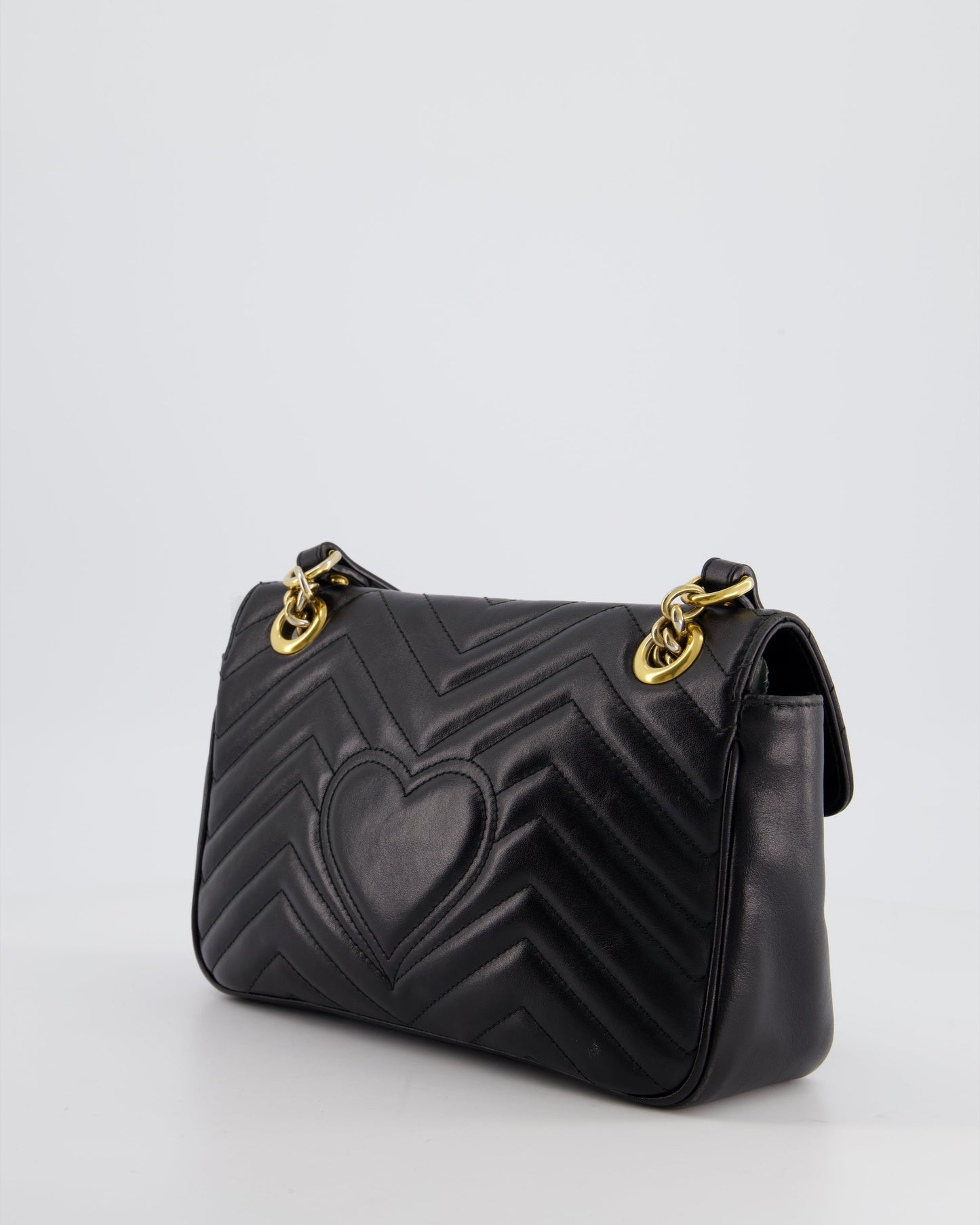 Gucci Black Small GG Marmont Shoulder Bag in Matelass Chevron Leather