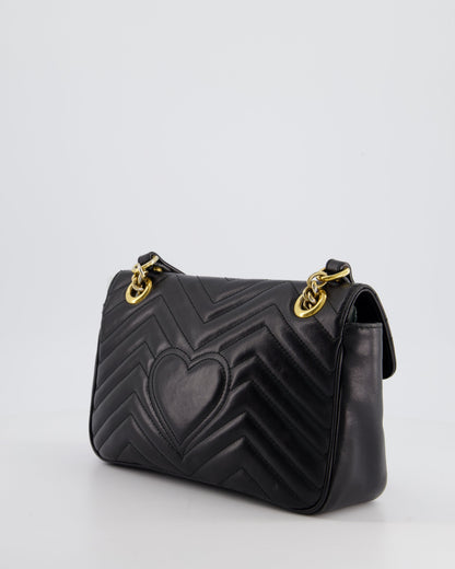Gucci Black Small GG Marmont Shoulder Bag in Matelass Chevron Leather