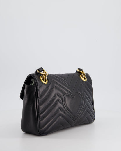 Gucci Black Small GG Marmont Shoulder Bag in Matelass Chevron Leather
