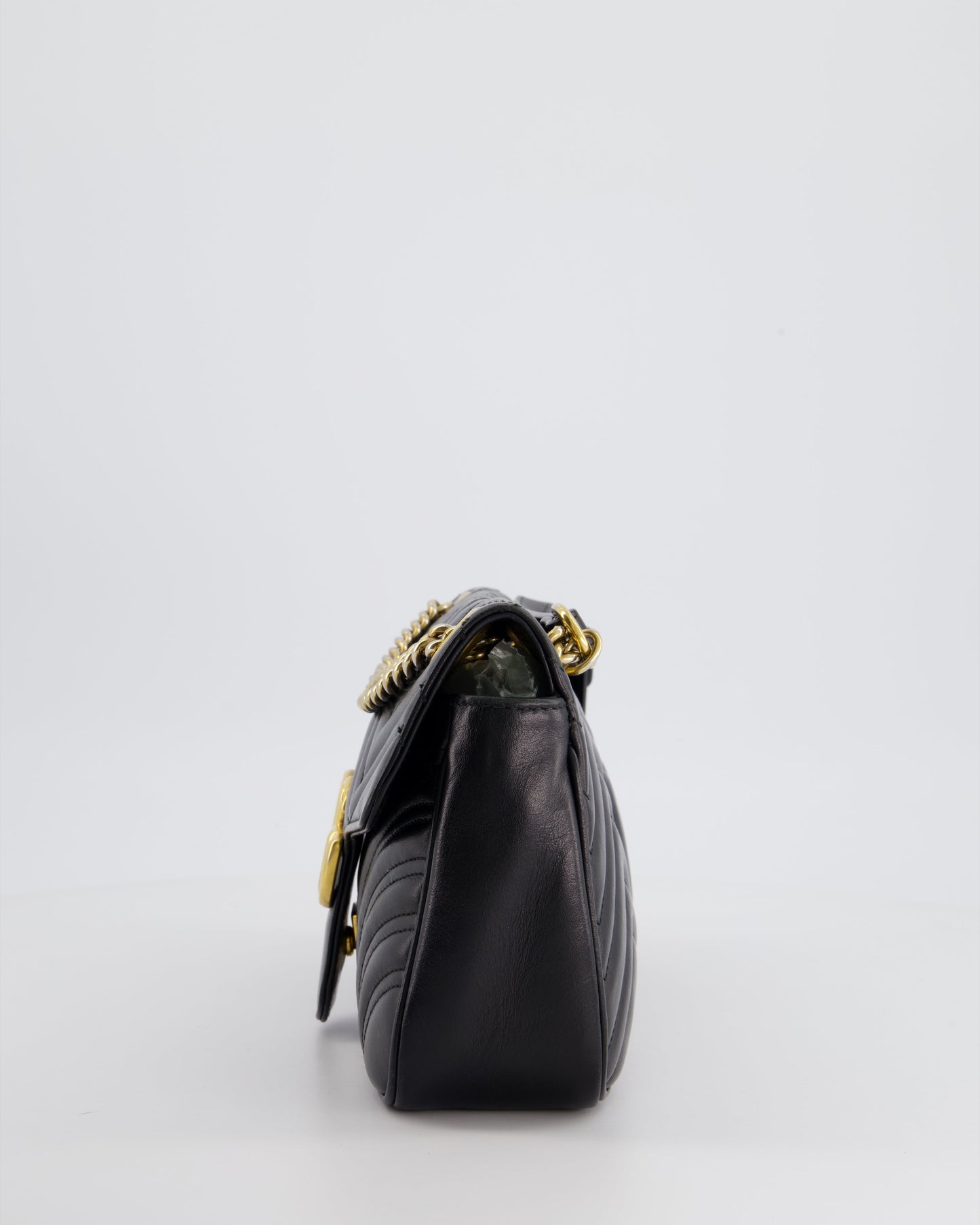 Gucci Black Small GG Marmont Shoulder Bag in Matelass Chevron Leather