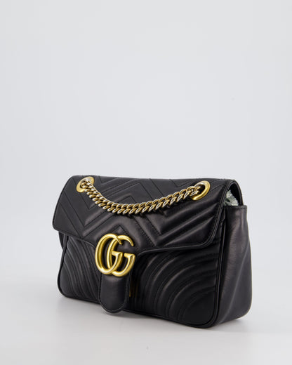 Gucci Black Small GG Marmont Shoulder Bag in Matelass Chevron Leather