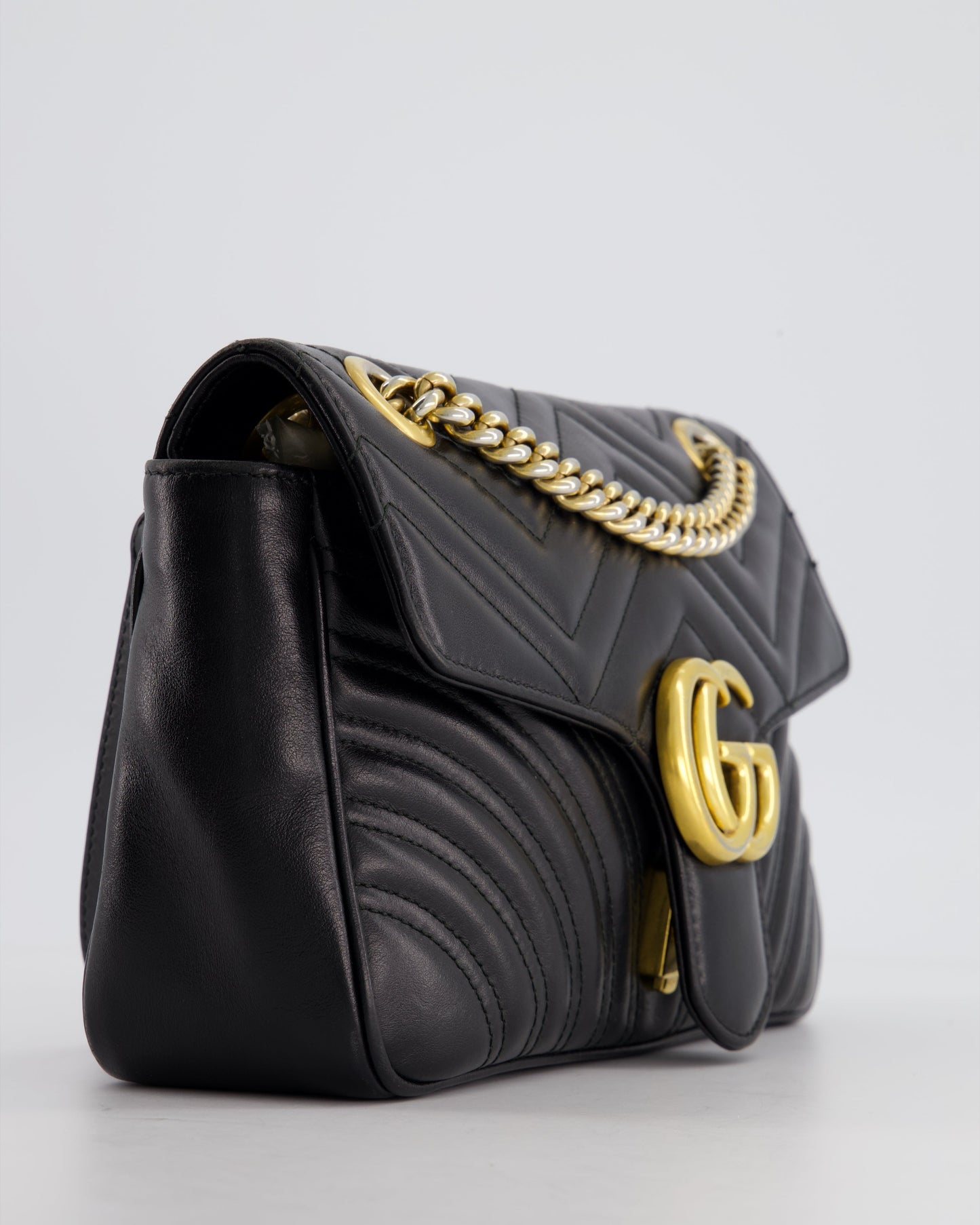 Gucci Black Small GG Marmont Shoulder Bag in Matelass Chevron Leather