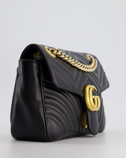 Gucci Black Small GG Marmont Shoulder Bag in Matelass Chevron Leather