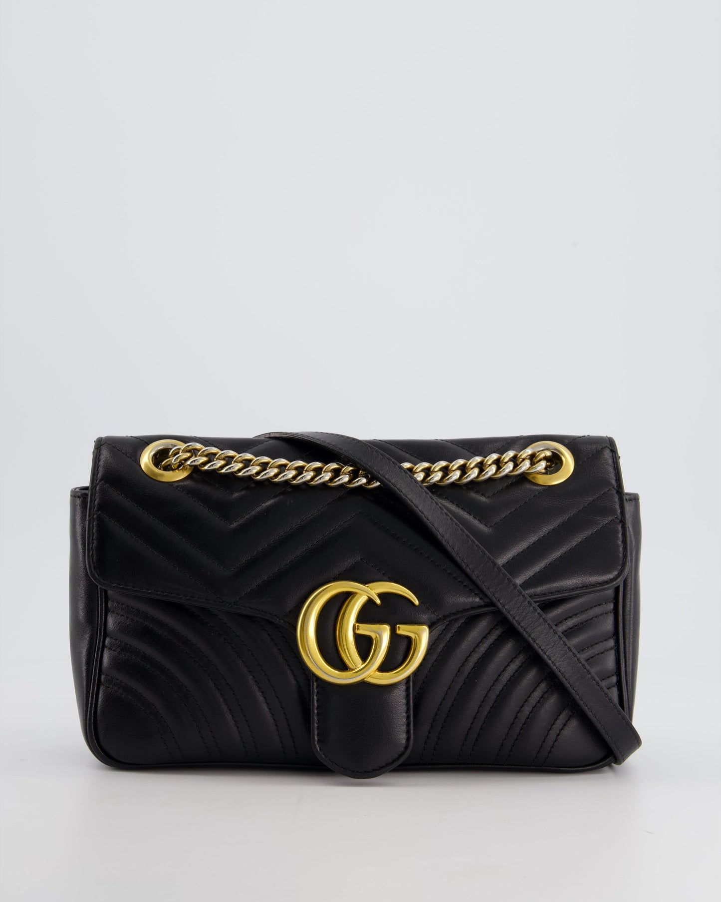 Gucci Black Small GG Marmont Shoulder Bag in Matelass Chevron Leather
