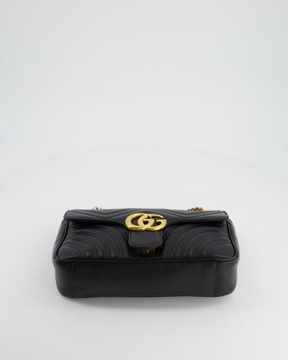 Gucci Black Small GG Marmont Shoulder Bag in Matelass Chevron Leather
