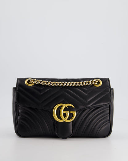 Gucci Black Small GG Marmont Shoulder Bag in Matelass Chevron Leather