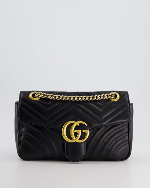 Gucci Black Small GG Marmont Shoulder Bag in Matelass Chevron Leather