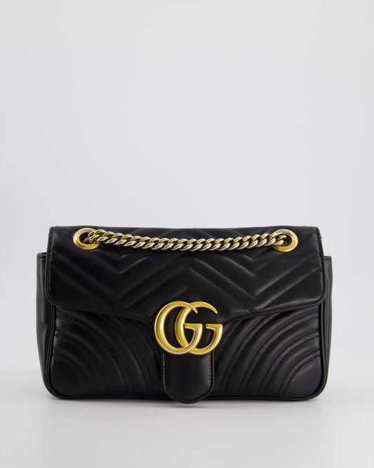 Gucci Black Small GG Marmont Shoulder Bag in Matelass Chevron Leather