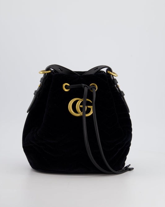 Gucci Black Velvet GG Marmont Bucket Bag with Gold Hardware