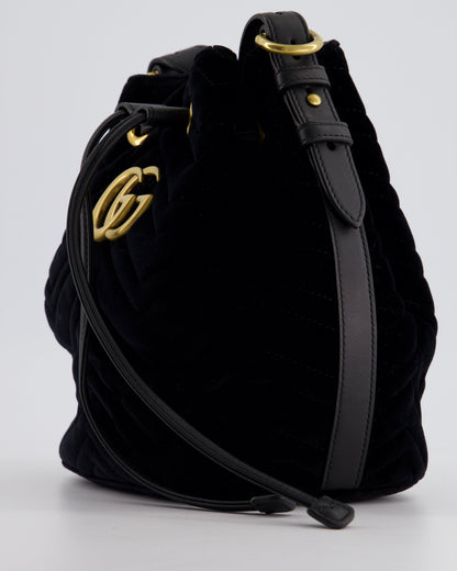 Gucci Black Velvet GG Marmont Bucket Bag with Gold Hardware