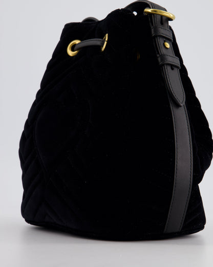 Gucci Black Velvet GG Marmont Bucket Bag with Gold Hardware