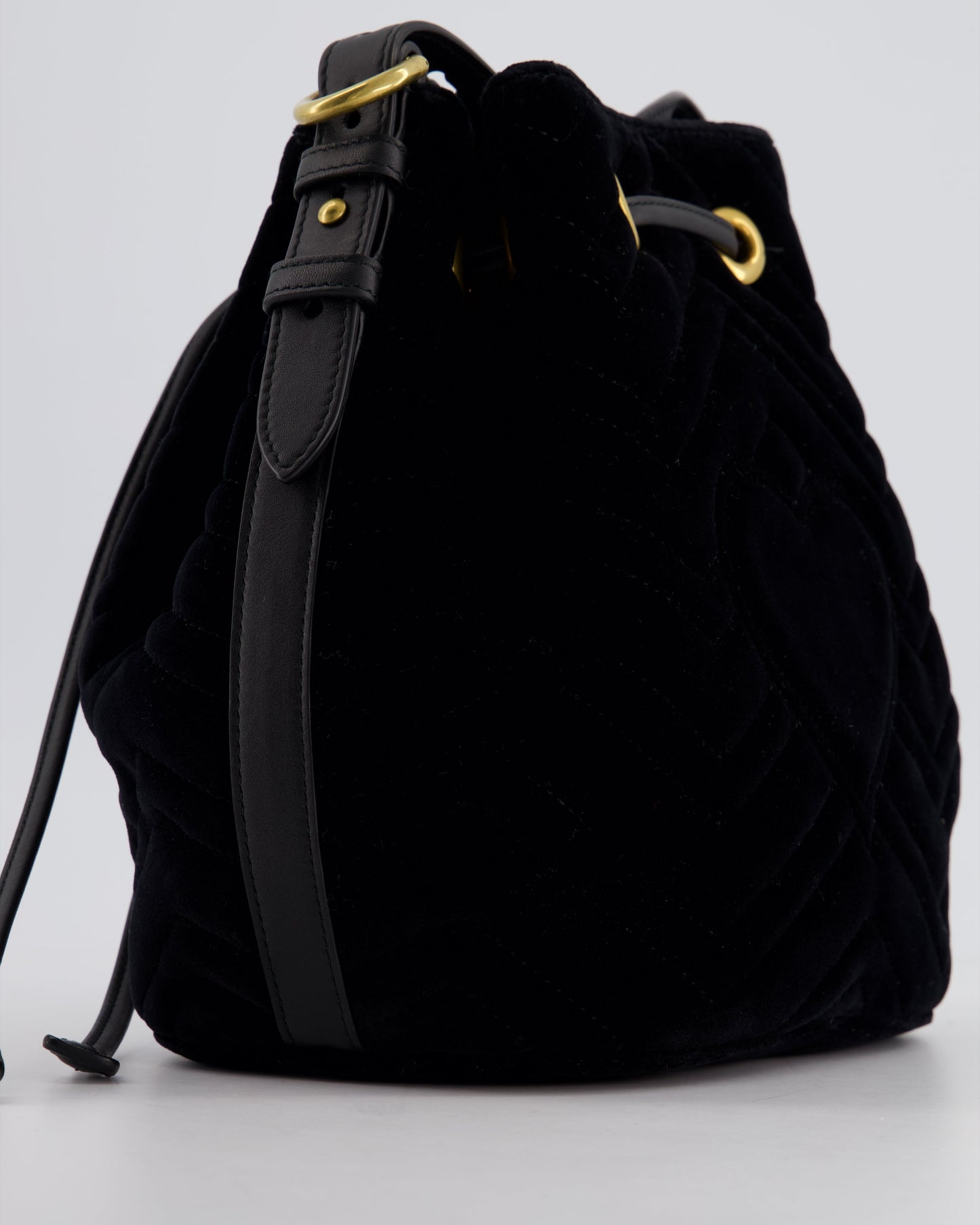 Gucci Black Velvet GG Marmont Bucket Bag with Gold Hardware