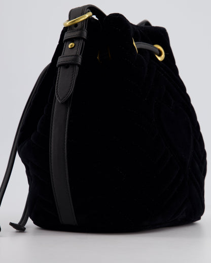 Gucci Black Velvet GG Marmont Bucket Bag with Gold Hardware