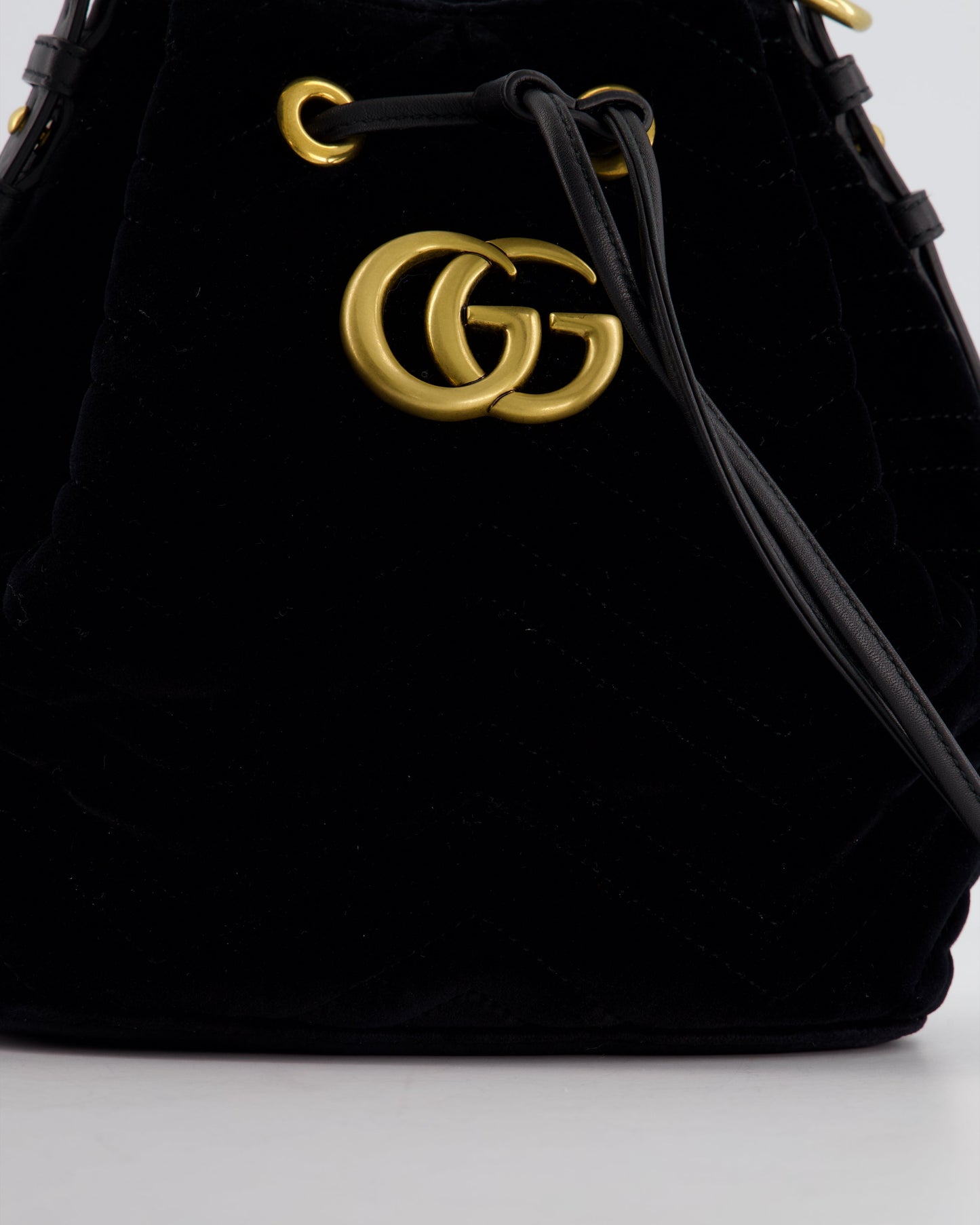 Gucci Black Velvet GG Marmont Bucket Bag with Gold Hardware