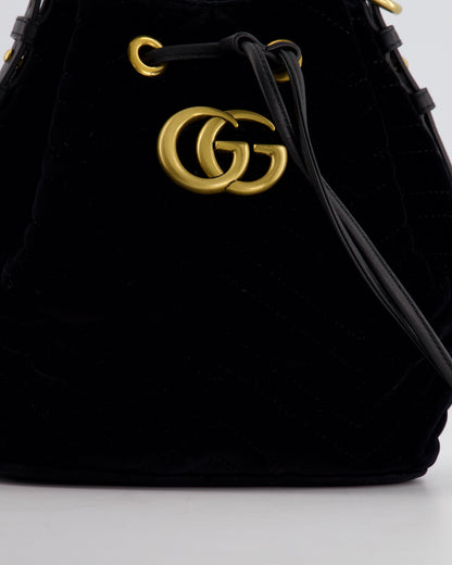 Gucci Black Velvet GG Marmont Bucket Bag with Gold Hardware