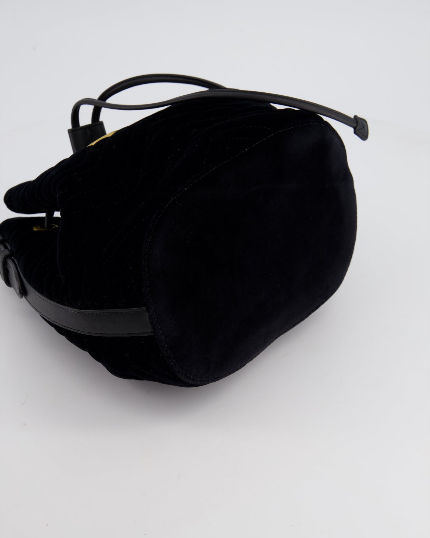 Gucci Black Velvet GG Marmont Bucket Bag with Gold Hardware