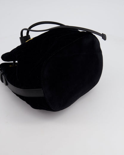 Gucci Black Velvet GG Marmont Bucket Bag with Gold Hardware