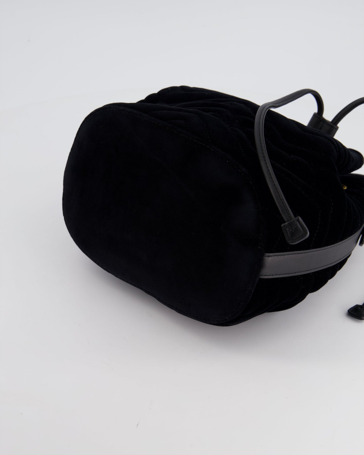 Gucci Black Velvet GG Marmont Bucket Bag with Gold Hardware