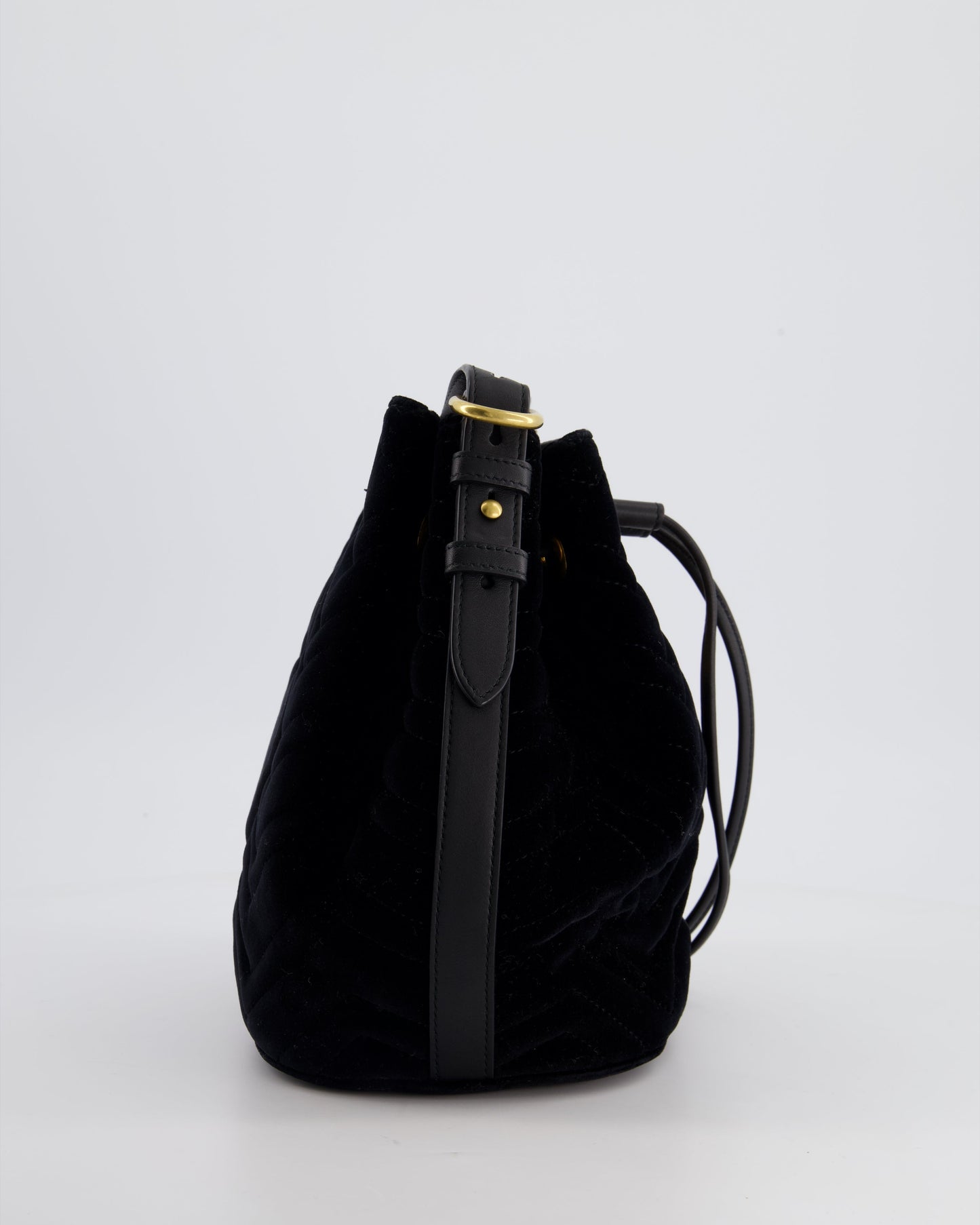 Gucci Black Velvet GG Marmont Bucket Bag with Gold Hardware
