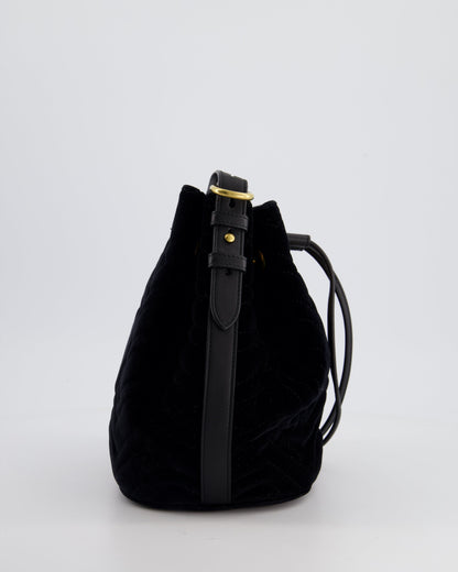 Gucci Black Velvet GG Marmont Bucket Bag with Gold Hardware