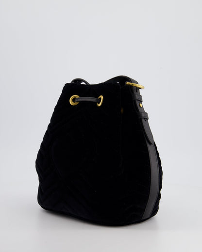 Gucci Black Velvet GG Marmont Bucket Bag with Gold Hardware