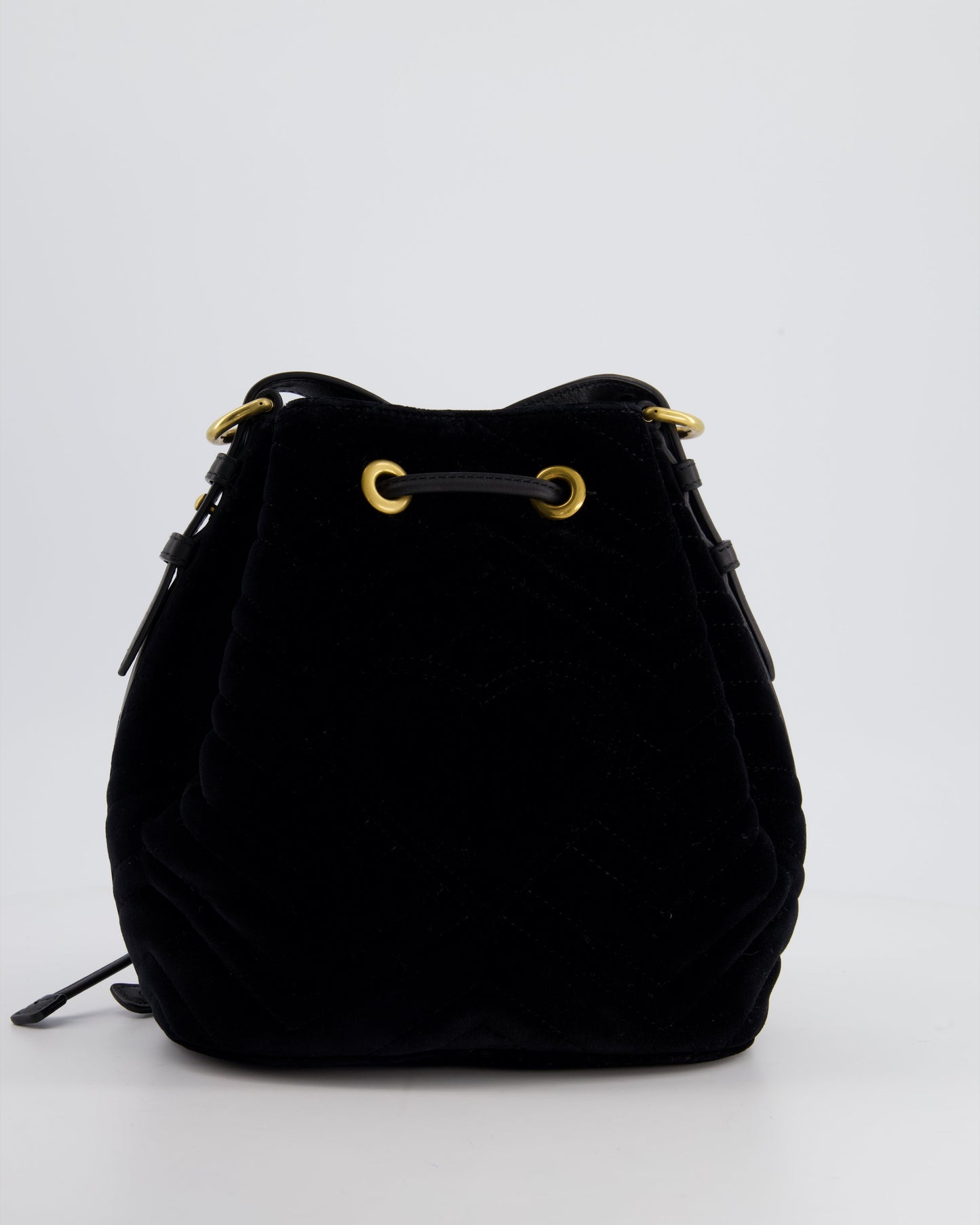 Gucci Black Velvet GG Marmont Bucket Bag with Gold Hardware