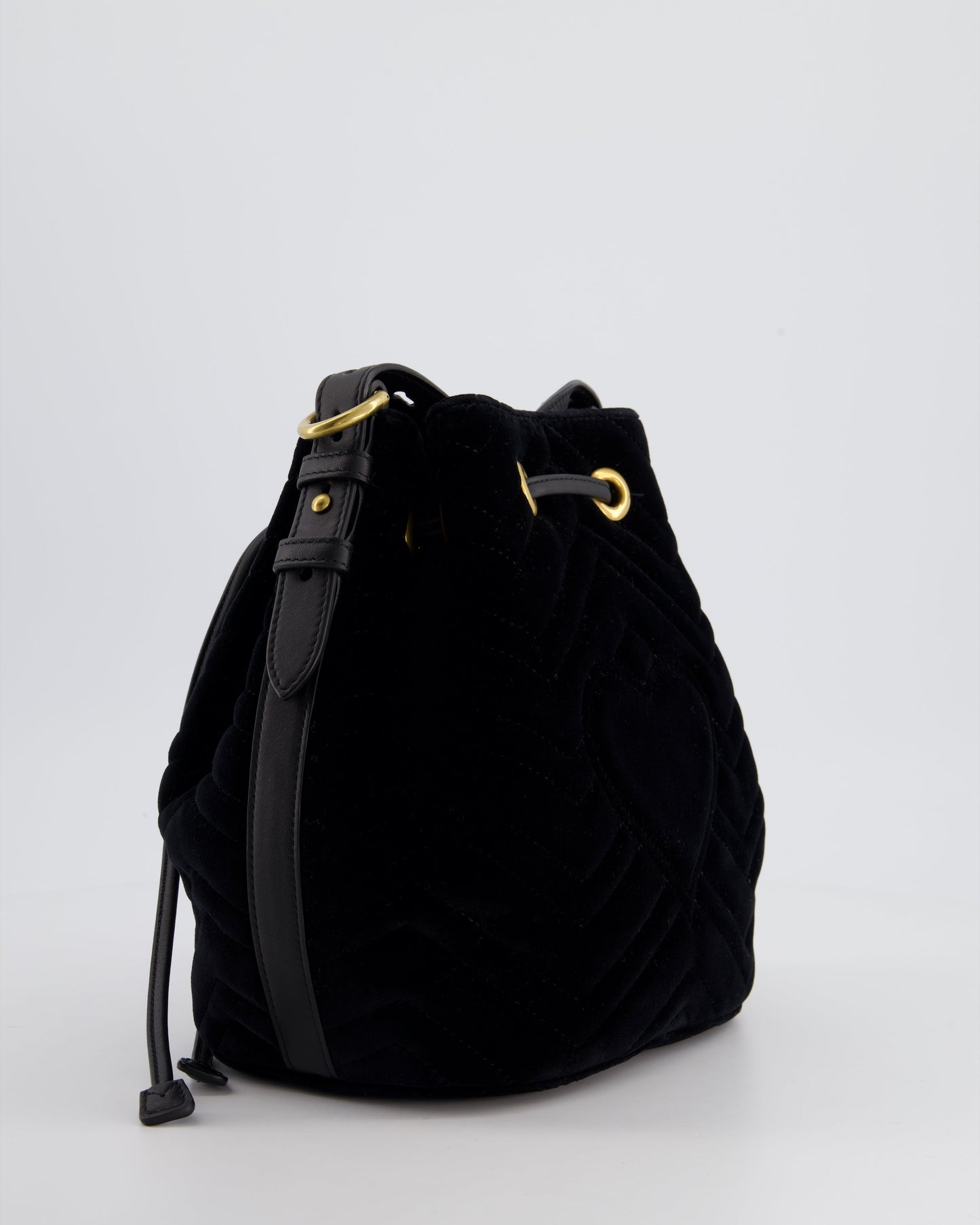 Gucci Black Velvet GG Marmont Bucket Bag with Gold Hardware