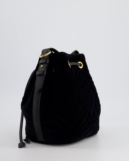 Gucci Black Velvet GG Marmont Bucket Bag with Gold Hardware