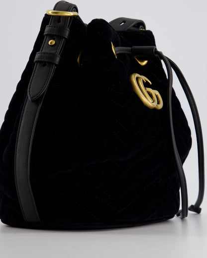Gucci Black Velvet GG Marmont Bucket Bag with Gold Hardware