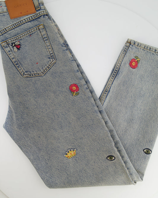 Gucci Blue Straight Loved Jeans with Multicolour Embroideries Size 25 (UK 6)