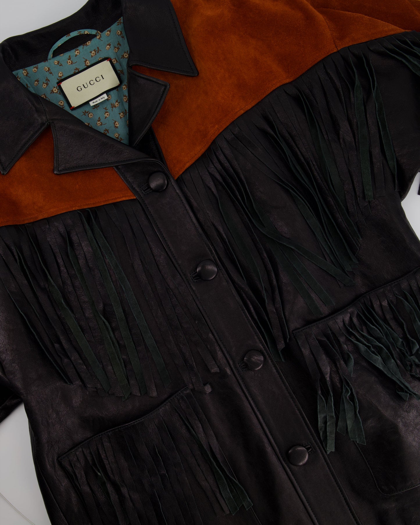 Gucci Black and Orange Leather Fringe and Studded Jacket in Size IT 36 (UK 4)