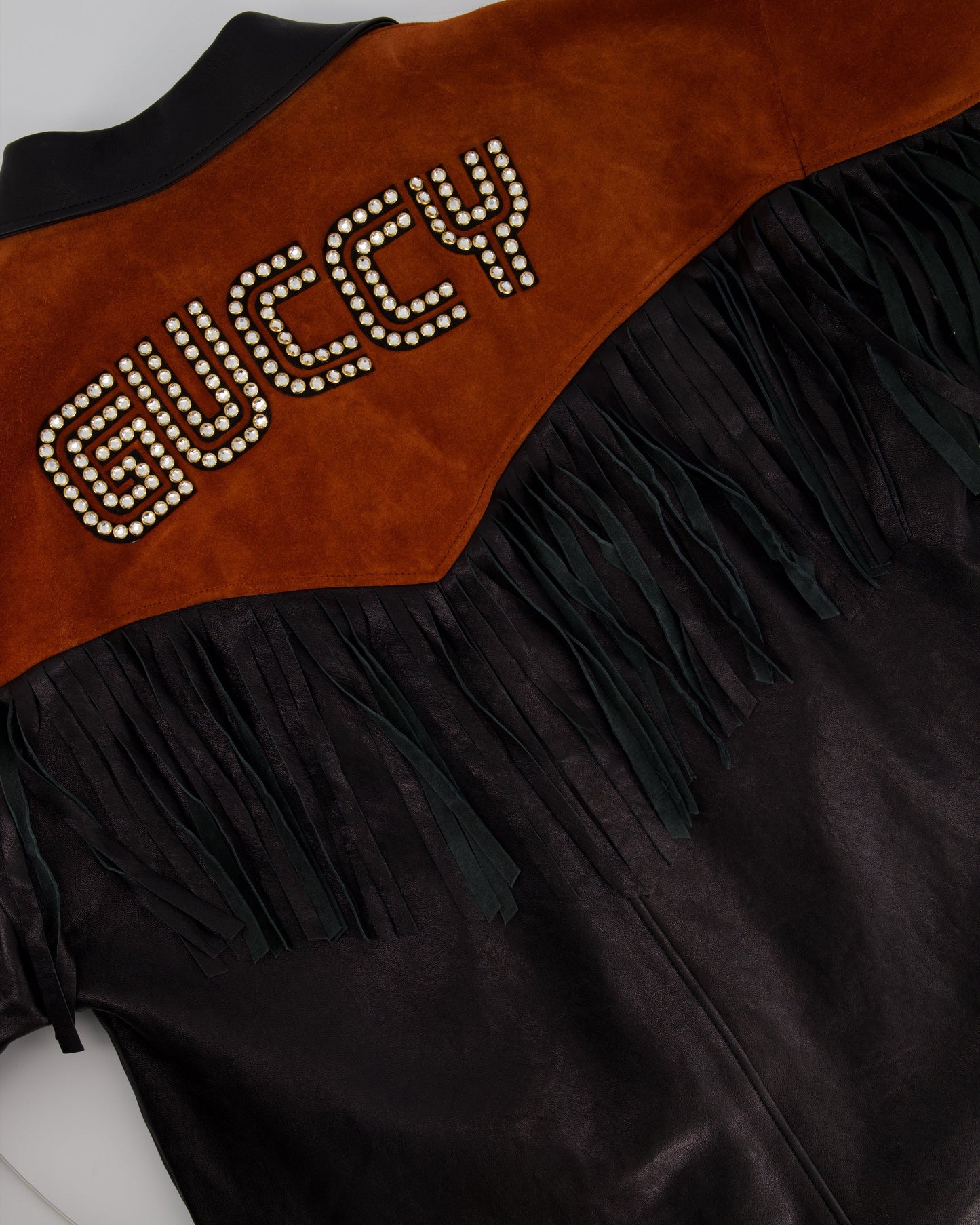 Gucci Black and Orange Leather Fringe and Studded Jacket in Size IT 36 (UK 4)